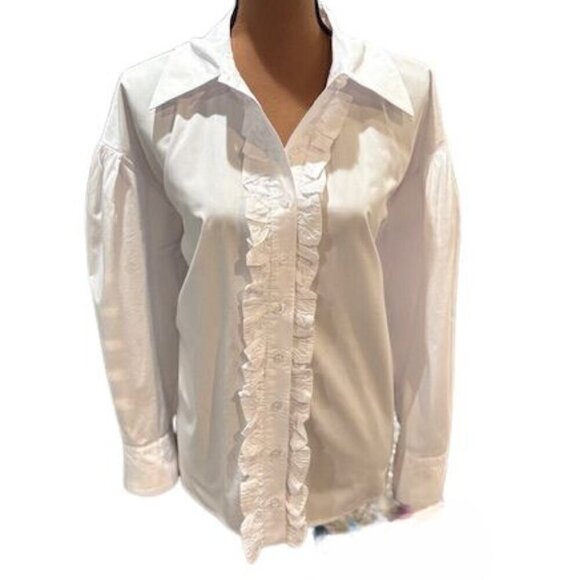 Eloquii Tops - Eloquii White Ruffle Trim Button-Up Shirt with Puff Sleeves – Size 14